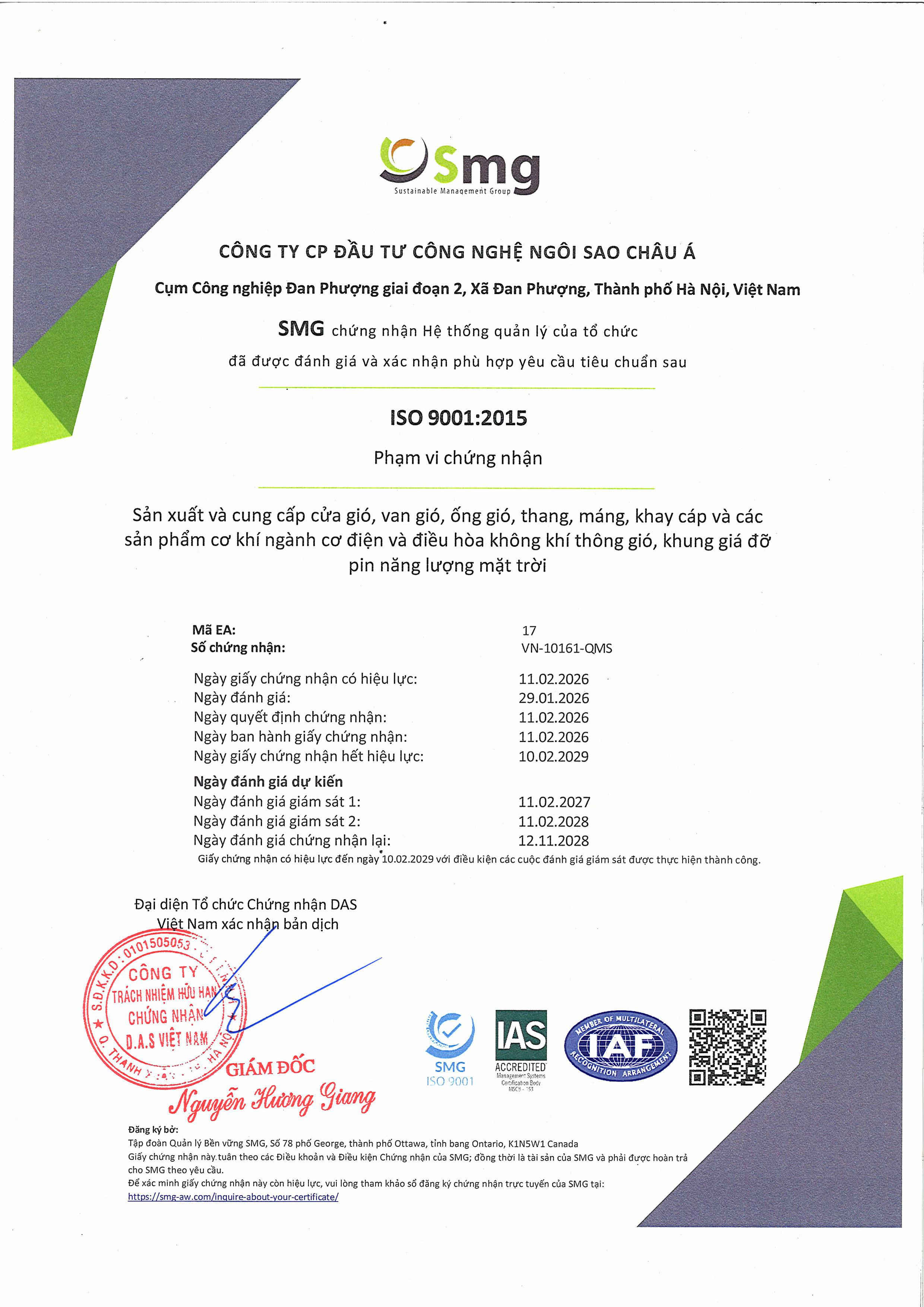 Chứng nhận ISO 9001-2015(Tiếng Việt)
